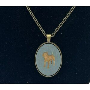 Necklace Dog Bulldog Pendant Oval Blue 1 1/4" 24" Chain Dog Lover Cameo Minimal